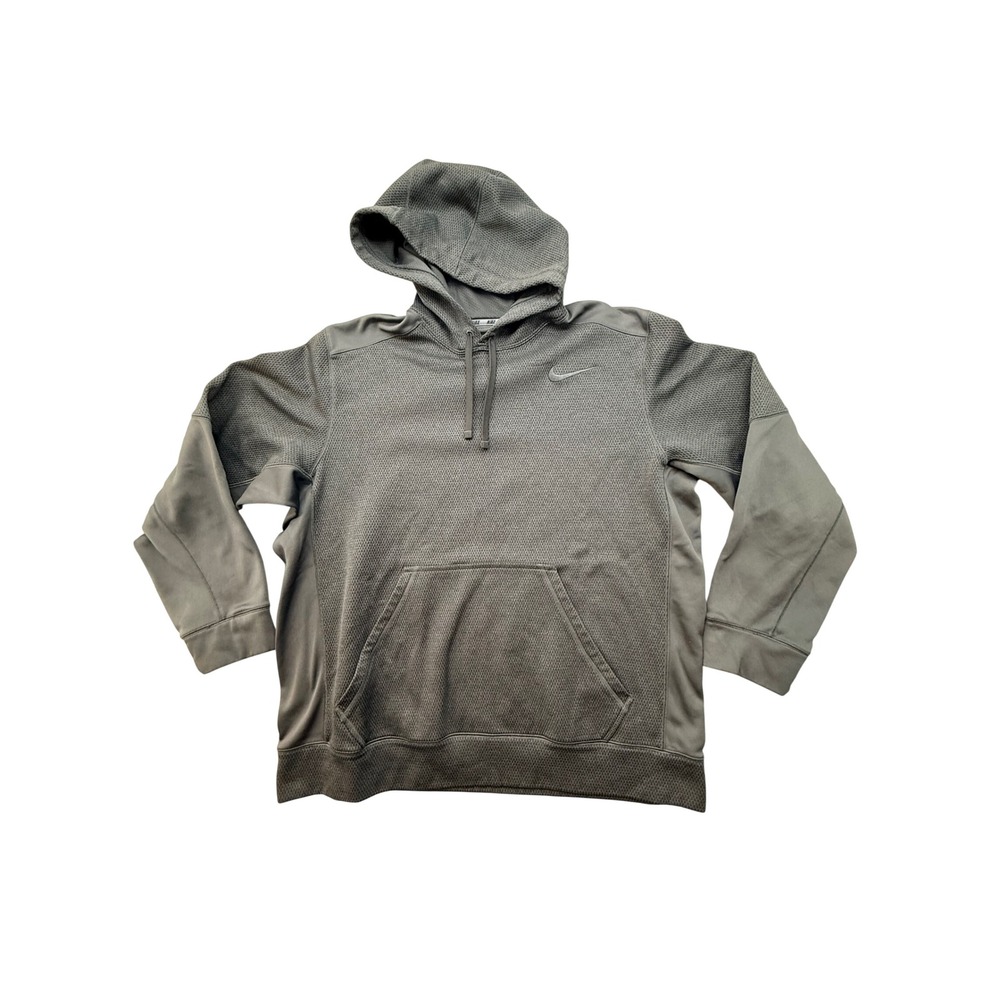 Nike Therma-FIT Mens XL‎ Hoodie Gray Textured Grid Fleece Pullover Sweatshirt